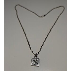 DARE TO KNIT! Hand Stamped Square Pendant Ball Chain Necklace Pewter Gift